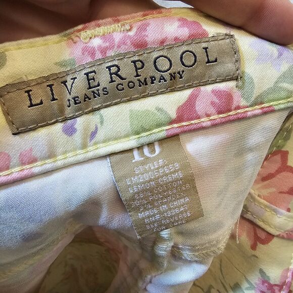 Liverpool Jeans Lemon Creme Yellow Floral Slim Fit Ankle Length Size 10 - Picture 7 of 10